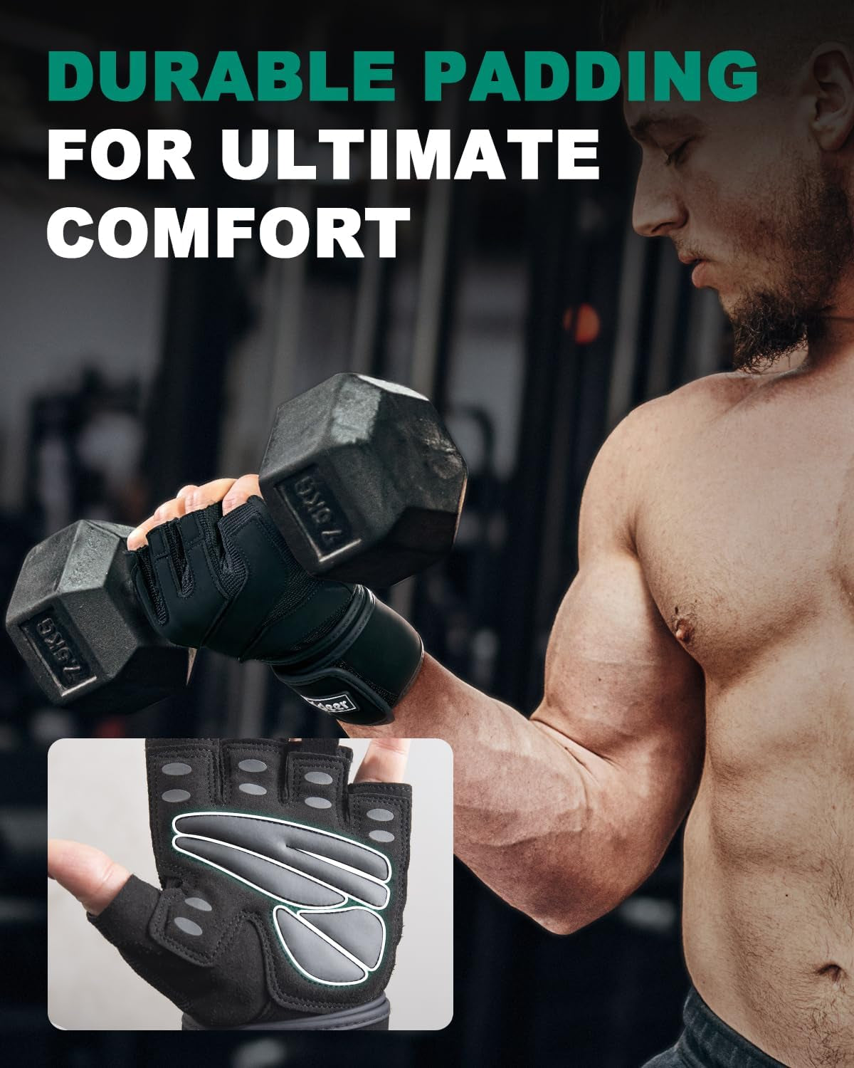 Workout Gloves for Men, Weight Lifting Gloves with Wrist Wrap Support, Full Palm Protection & Extra Grips for Weightlifting, Exercise, Cross Training, Fitness, Pull-Up